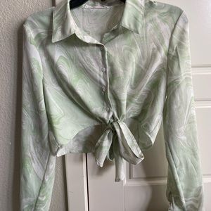 Tied button up crop top